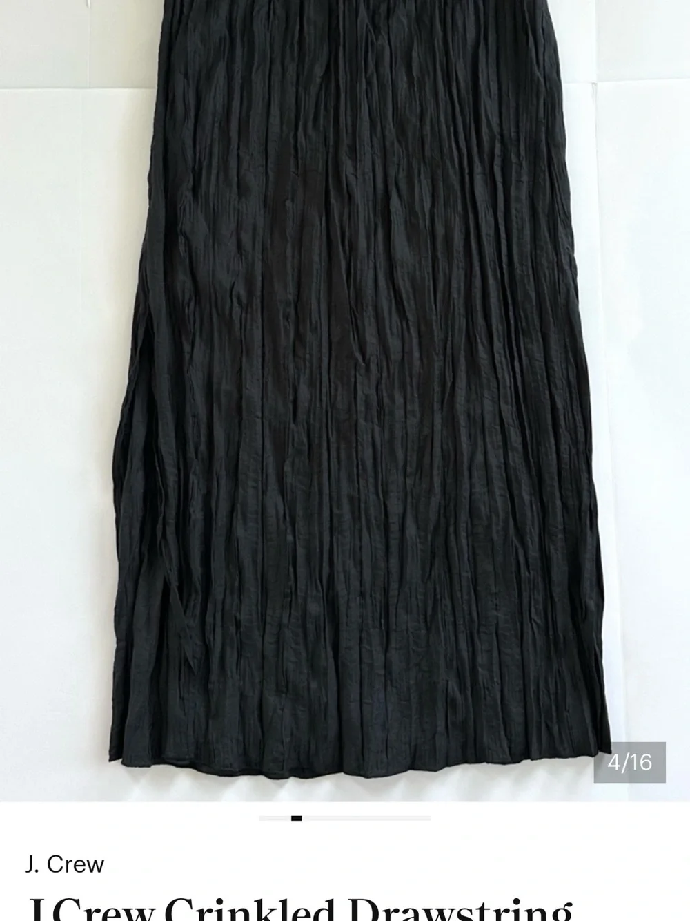 NWT J.Crew Crinkled Drawstring Midi Skirt in Black